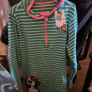 Joules Teal and White Striped Shirt with Dog Patch